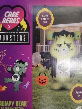 Care Bears x Monsters Grumpy Bear As Frankenstein Halloween Yard Inflatable 4.2'